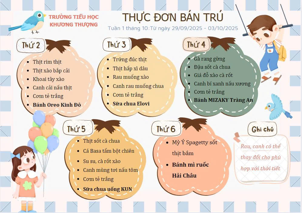 ​​​​Thực đơn bán trú 🥩 🍗 🍟